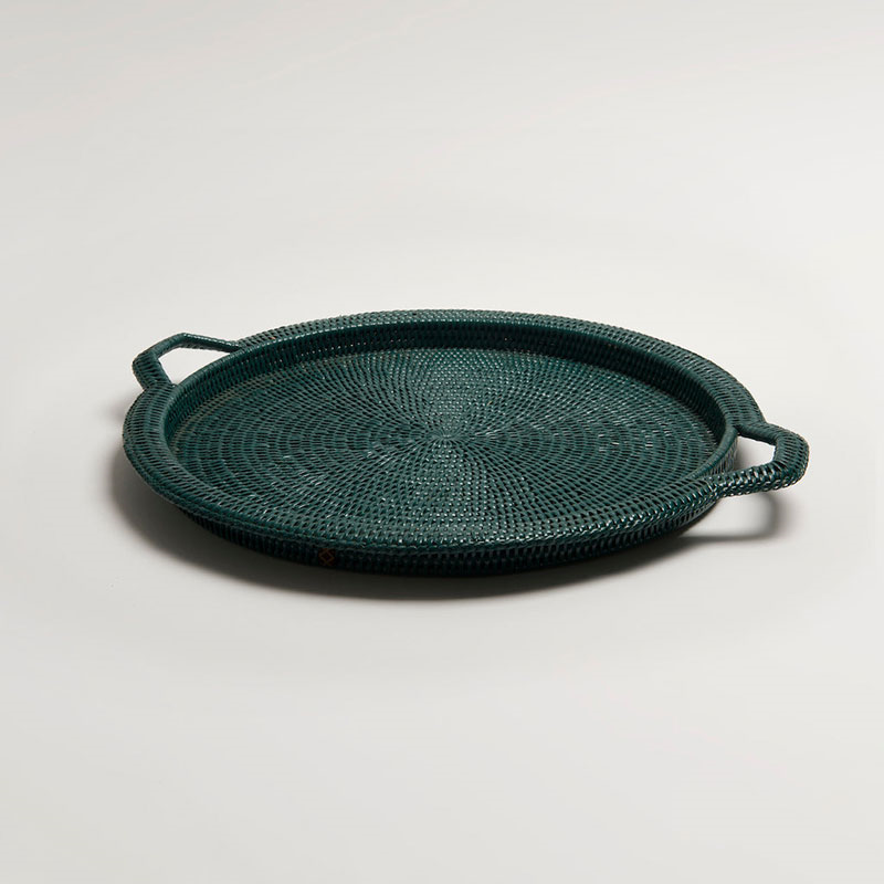 Inle Rattan Tray, D40cm, Dark Green-0