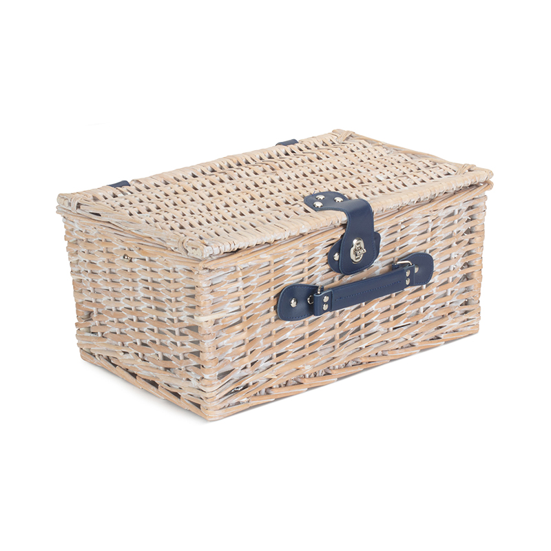 Gingham 2 Person Fitted Hamper, Blue & White-1