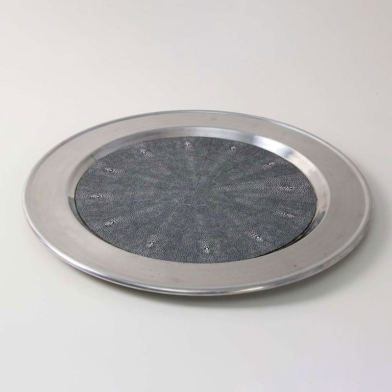 Duchess Serving Tray, D53cm, Charcoal Shagreen-2