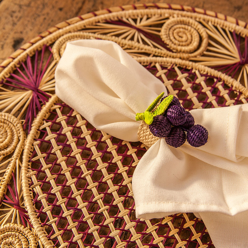 Narino Grapes Set of 4 Woven Napkin Rings, Purple-2