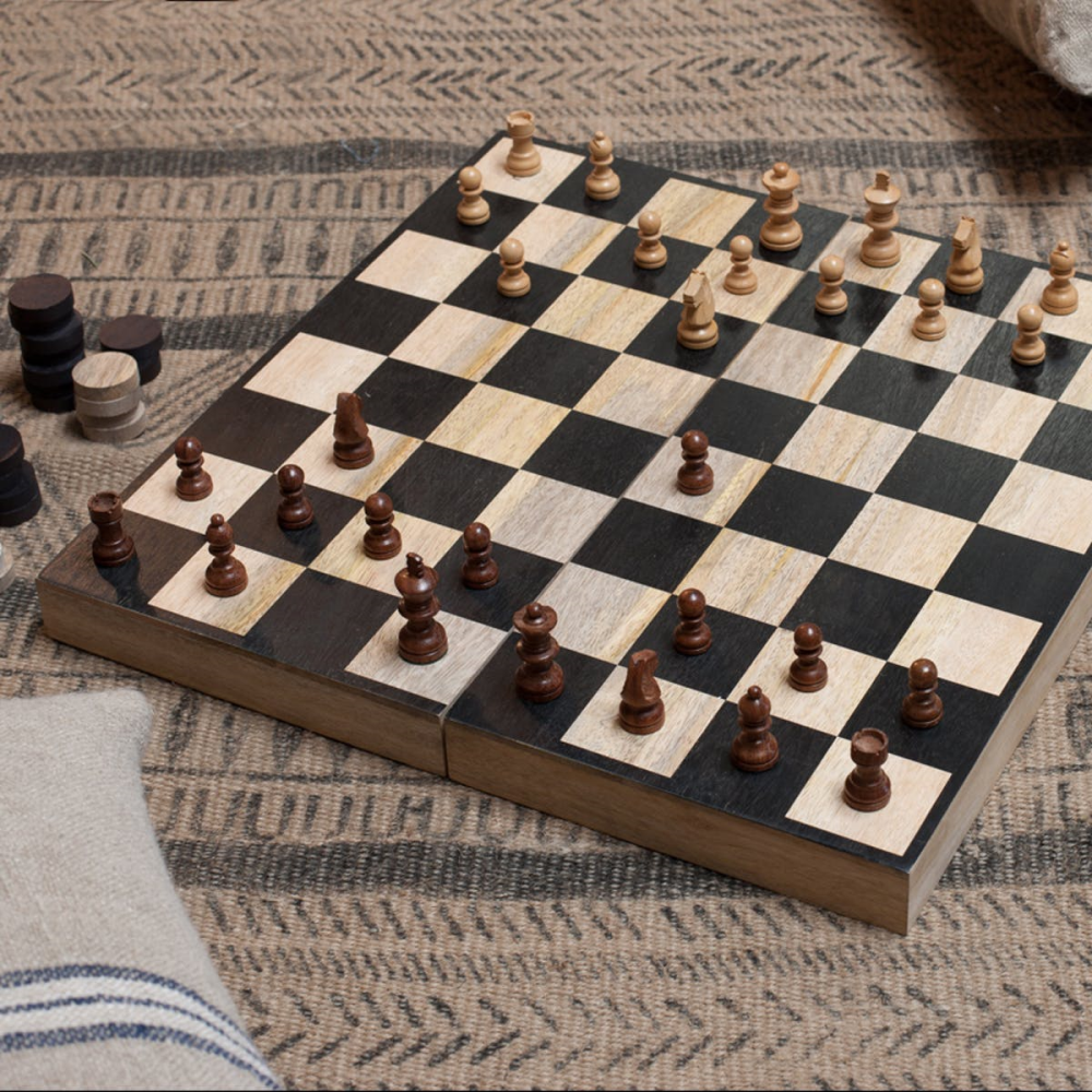 Mango Wood chess & draughts, 7 x 20 x 40cm, Mango Wood-0