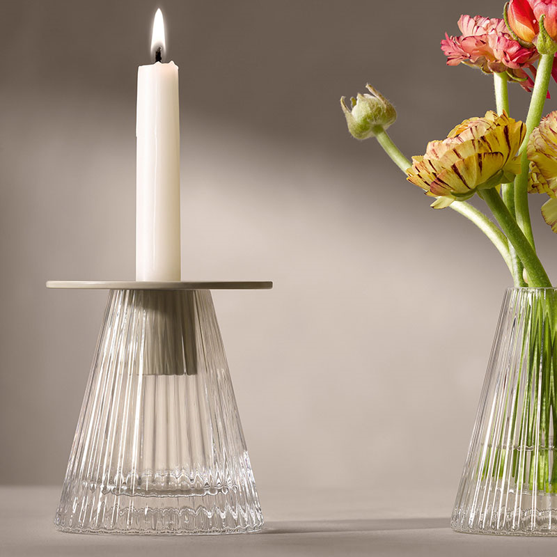 Beacon Candle Holder, H10cm, Concrete Grey & Clear-1