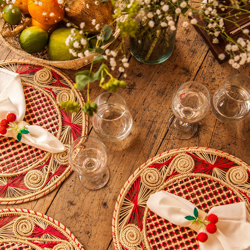 Narino Cherries Set of 4 Woven Napkin Rings, Red-3