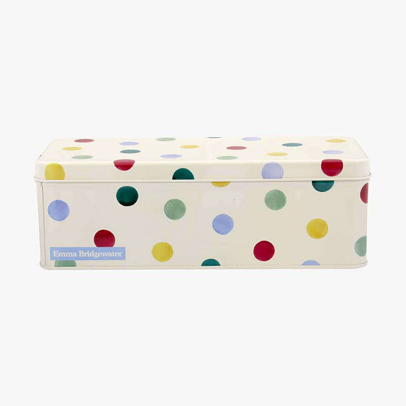 Polka Dot Long Deep Rectangular tin, 24cm X 10cm X 7cm-0