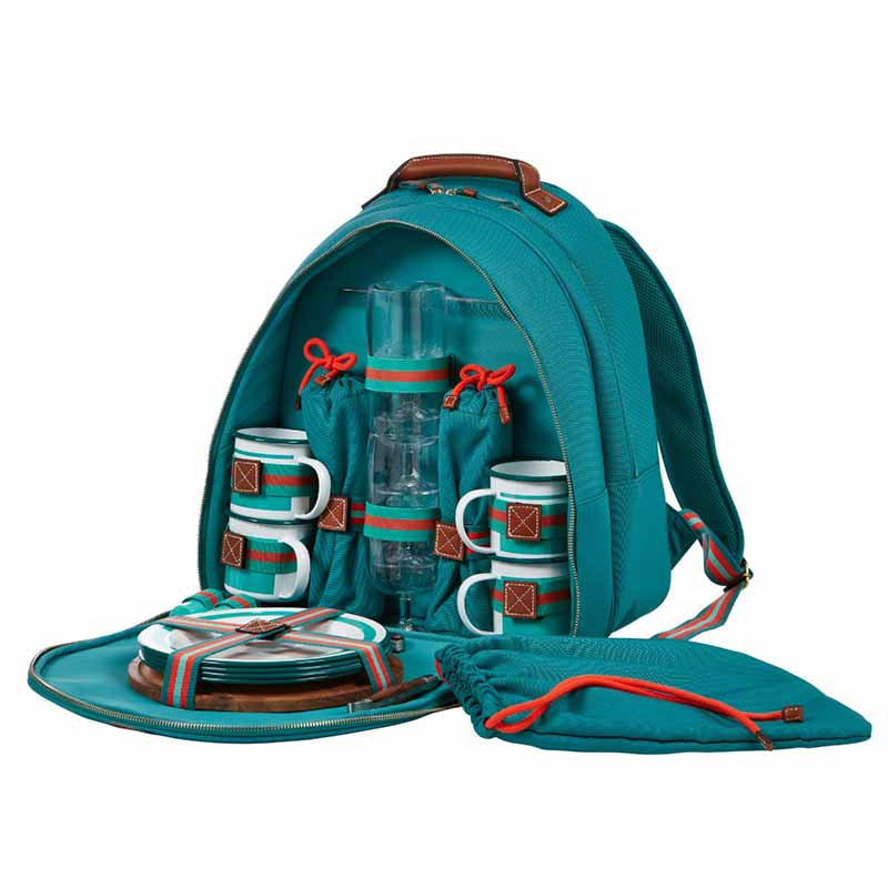 Fortnum's 4 Person Canvas Picnic Backpack, Eau de Nil-3