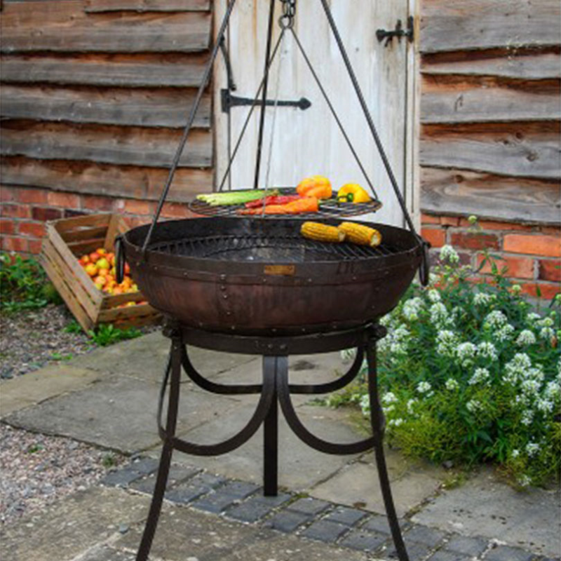 The Recycled Kadai Fire Pit & Stand Set, Black-0