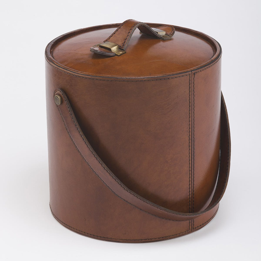 Ice bucket and tongs, Tan Leather-2