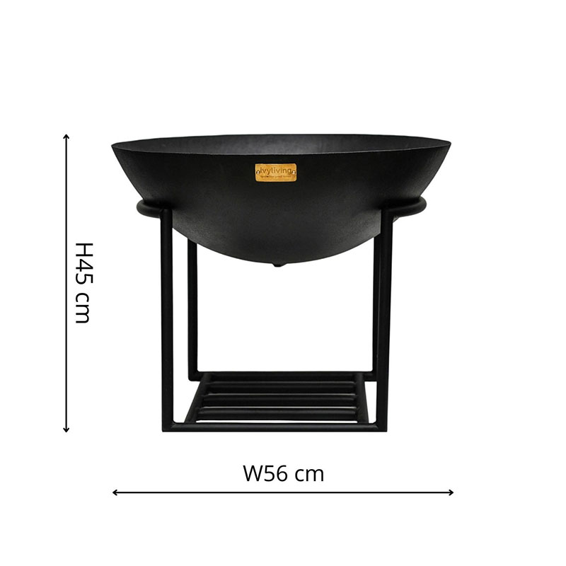 Outdoor cast iron firebowl on stand, W57cm, Black-6