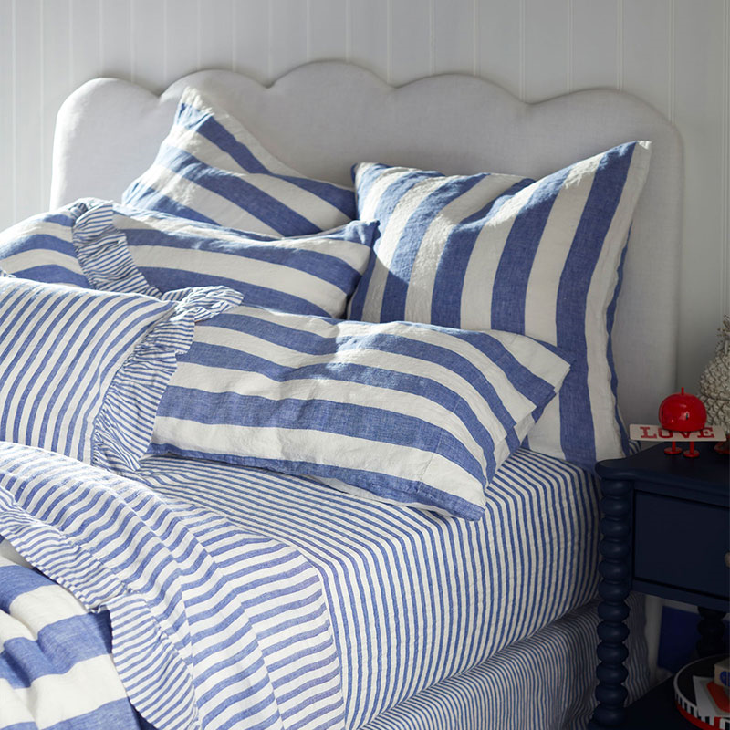 Cora Stripe Linen Housewife Pillowcase, Square, Cobalt-0