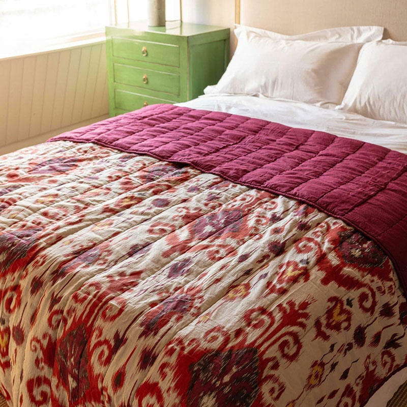 Ikat Double Bedspread, Red-0