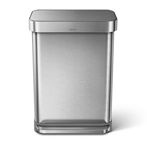 Rectangular pedal bin, H65.5cm - 55 litre, Brushed Stainless Steel-0