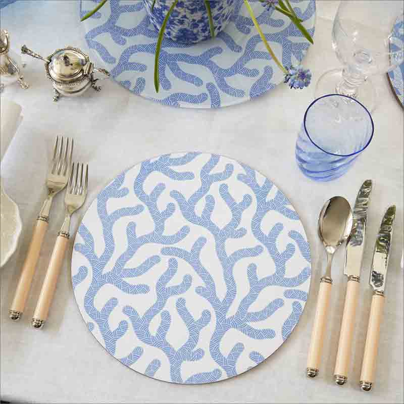 Oceana Boxed Set of 4 Table Mats, D25.5cm, Blue and White-5