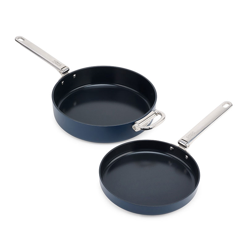 Space Folding Ceramic Non-Stick 2 Piece Frying Pan Set, Midnight Blue-3