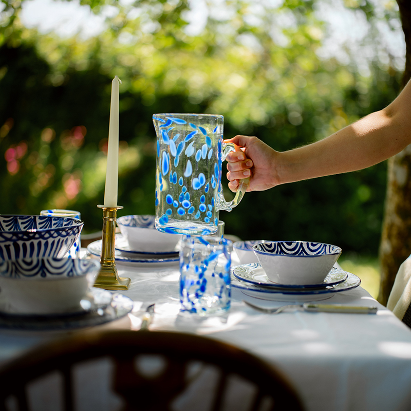 Azul Hand Made Glass Jug/Pitcher, 1L, Blue-0