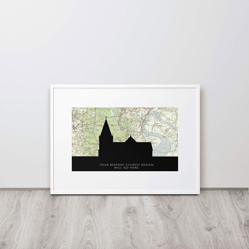 Bespoke Church Silhouette Print, 30 x 21cm, White Frame-0