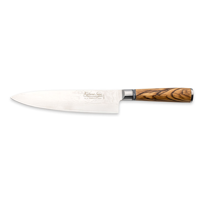 Katana Saya Olive Wood Chef's Knife, 20cm Damascus Blade-0