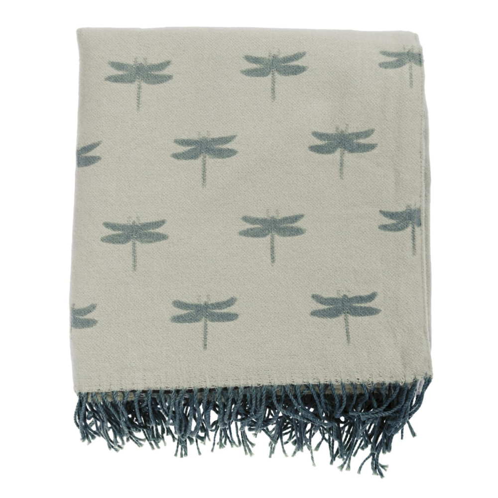 Dragonfly Knitted picnic blanket, 145 x 145cm, Grey/Blue-1