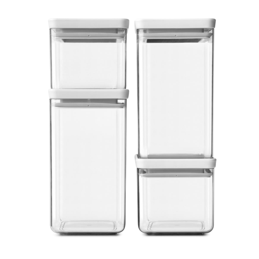 Tasty+ Stackable Square Canisters, Set of 4, Light Grey Lids-2