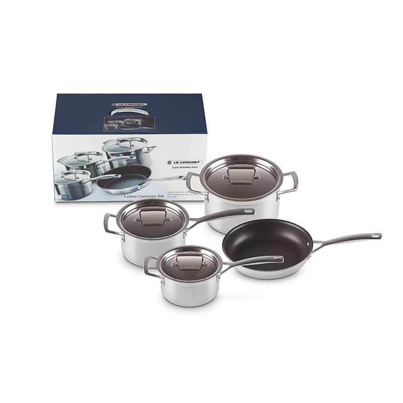 Classic 3-ply 4-Piece Cookware Set, Stainless Steel-0