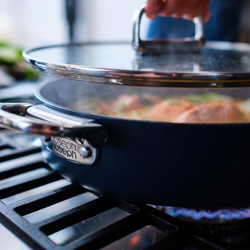 Space Folding Handle Ceramic Non-Stick 6 Piece Cookware Set, Midnight Blue-5