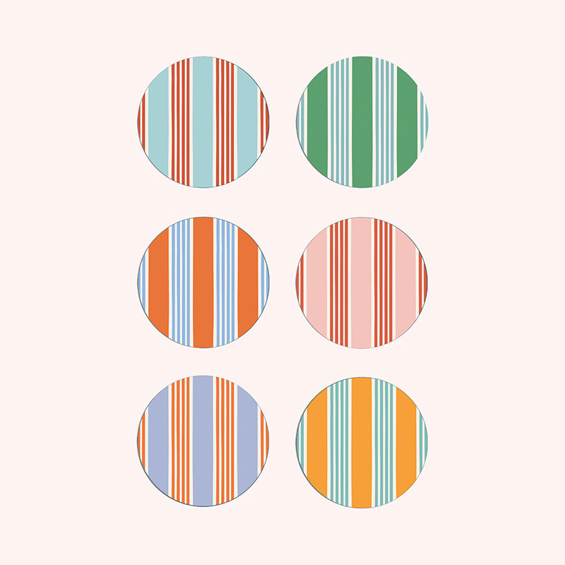 Amalfi Stripes Set of 6 Coasters, D10cm, Multi-0