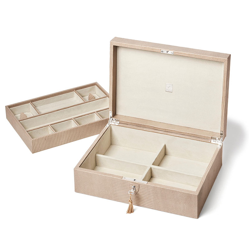 Grand Luxe Jewellery Case, L24 x W33cm, Latte Lizard-2