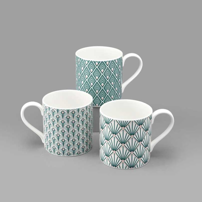 Peacock Mug, 385ml, Teal & Blush Pink-1