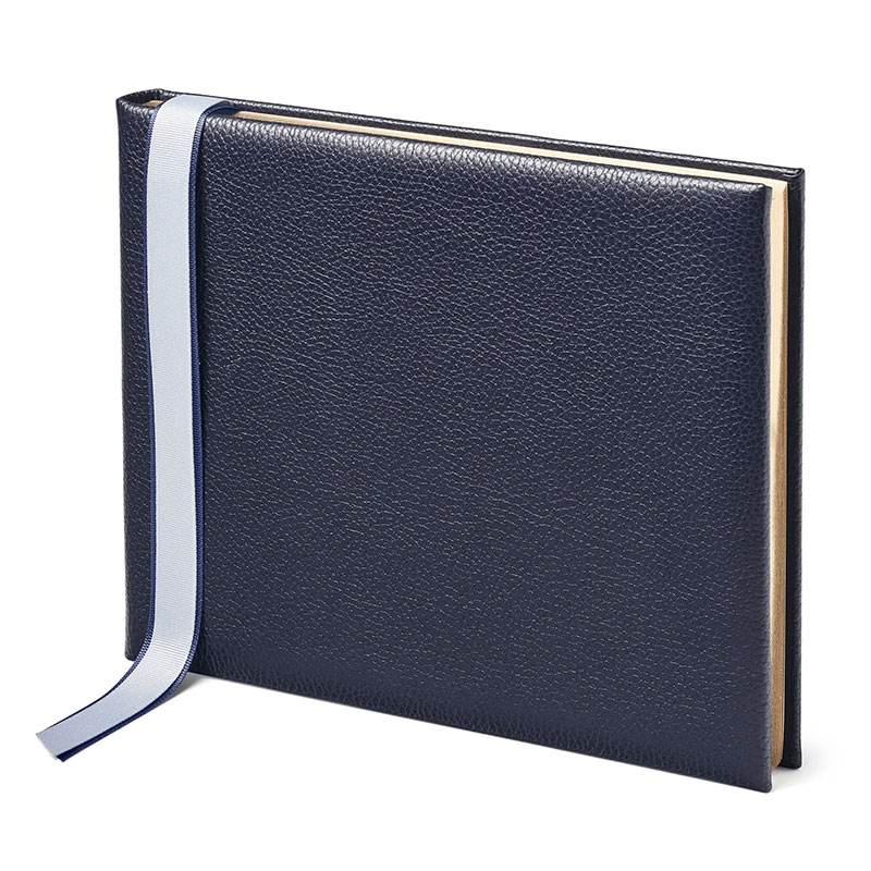 Classic Guest Bookwith A4 Plain Pages, Navy Pebble-0