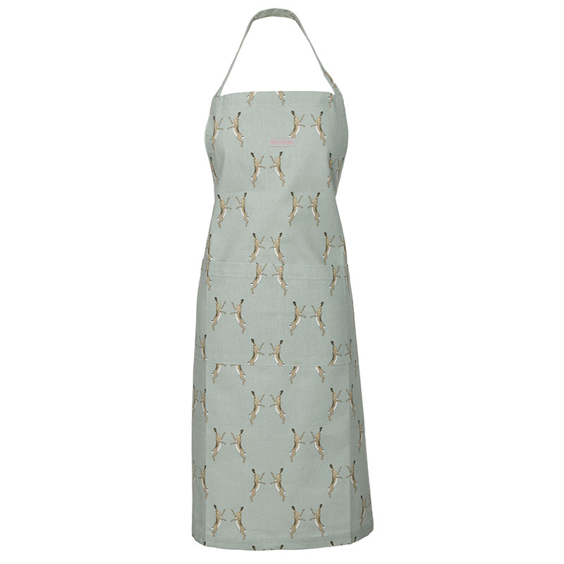 Boxing Hares Apron, Duck Egg Grey-0