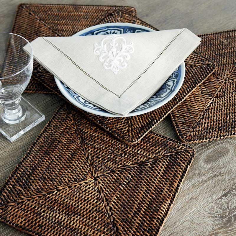 Rattan Set of 4 square placemats, W22 x D22cm-0