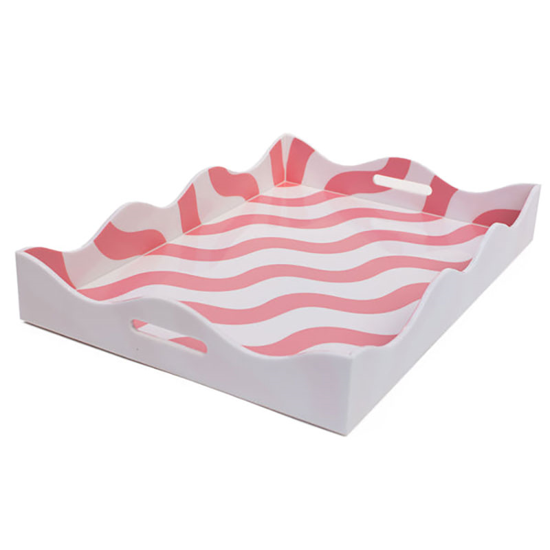 Scalloped Tray, L43 x W30cm, Pink & White-0