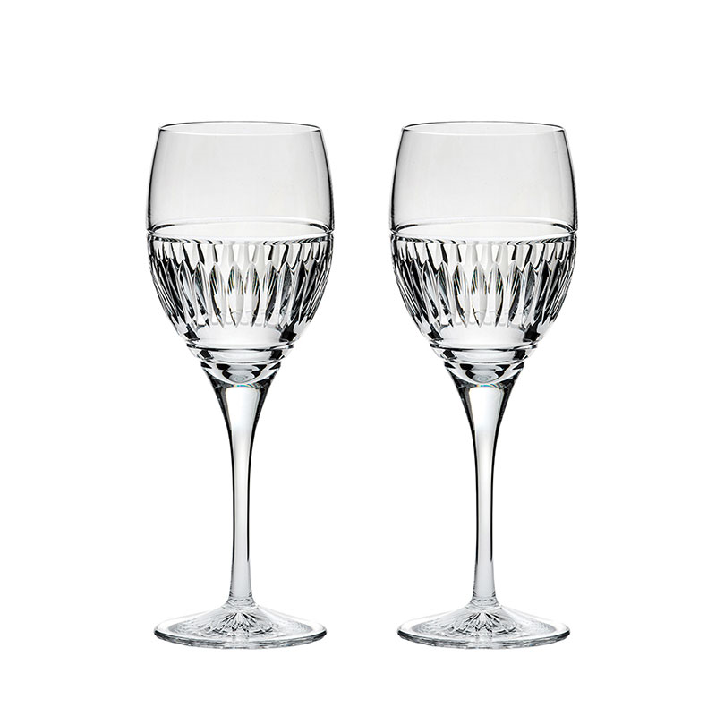 Art Deco Set of 2 Large Wine Glasses, 330ml, Clear-0