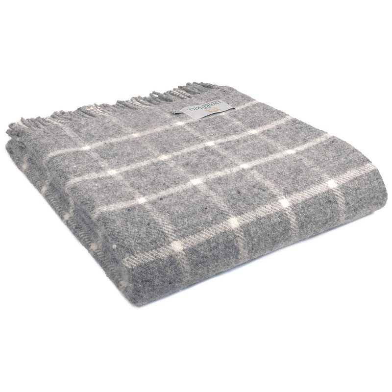 Chequered Pure New Wool Throw, 150 x 183cm, Grey-0