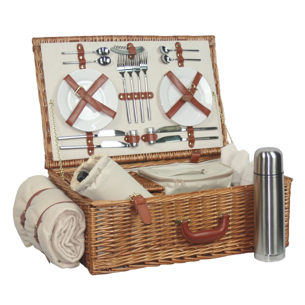 Deluxe Picnic hamper - 4 person, 58 x 38 x 22cm, Cream/Brown-1