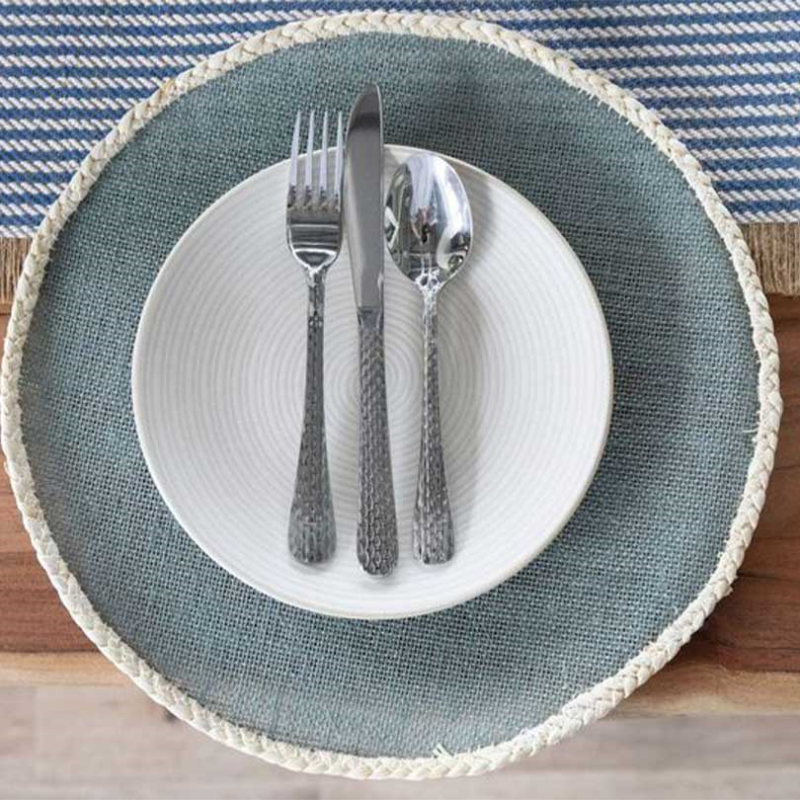 Jute Set of 4 Round Placemats, D34cm, Grey-2