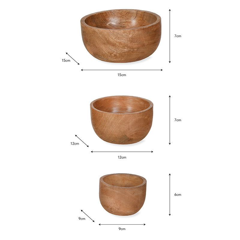 Midford Set of 3 Bowls, Mango Wood-2