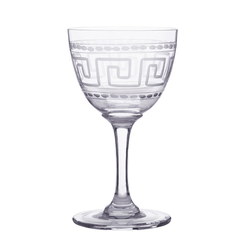 Greek Key Set of 6 Crystal Liqueur Glasses, 80ml, Clear-0