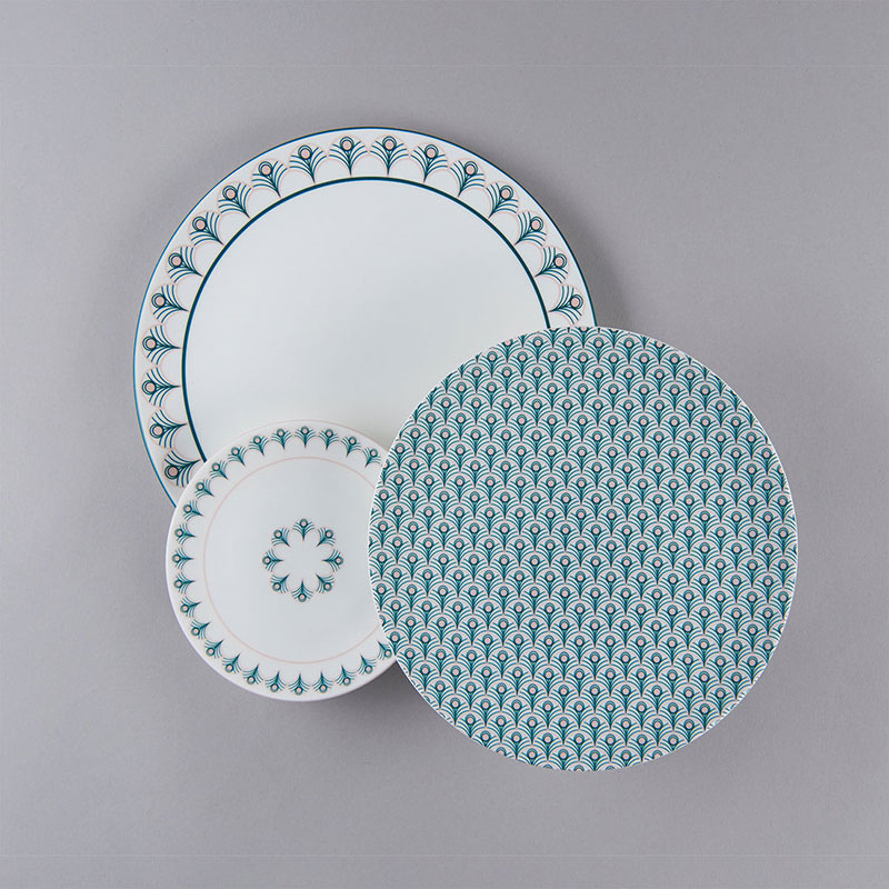 Peacock Side Plate, D16cm, Teal & Blush Pink-4