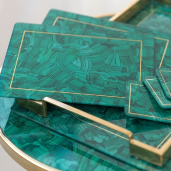 Drinks Tray, Alexandra Malachite, Glass  & Rose Gold plated handles-1