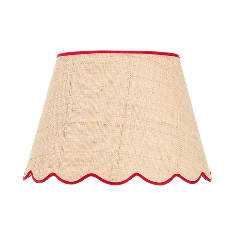 Raffia Scallop Medium Lampshade, Red Trim-1