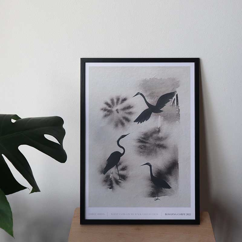 Three Birds Recycled Paper Print, A2, Grey-1