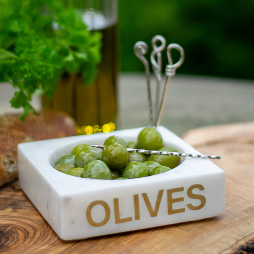 Olive Set of 4 Picks and Holder, L12.5x W12.5 x H3.5cm, White-0