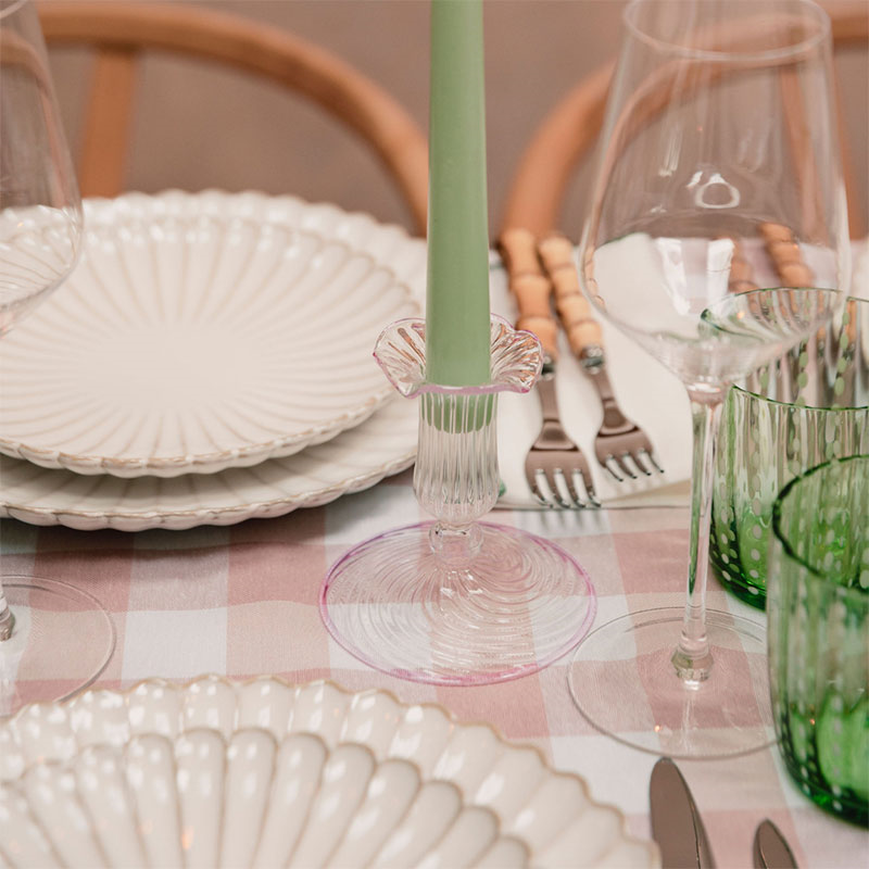 Gingham Tablecloth, 150 x 300cm, Light Pink & White-2