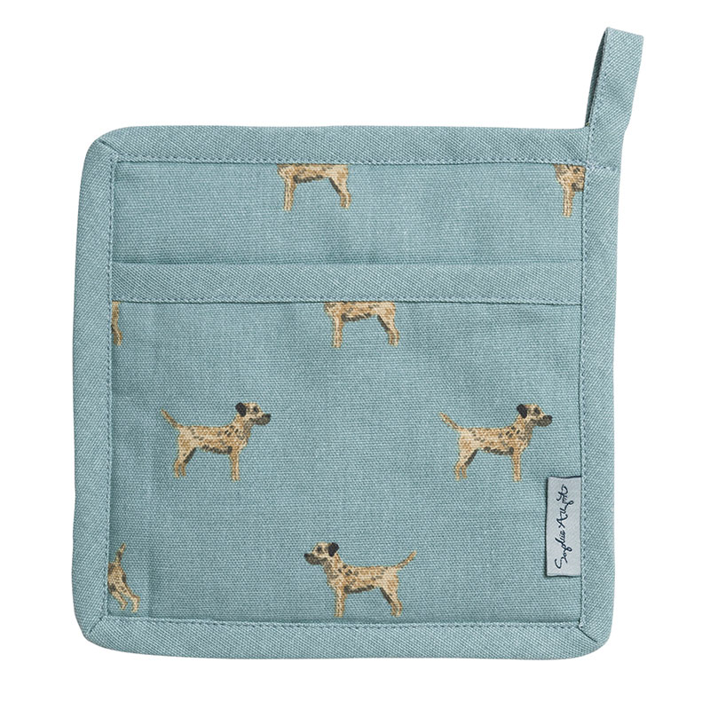 Border Terrier Pot Grab, Teal, Taupe, Brown-1