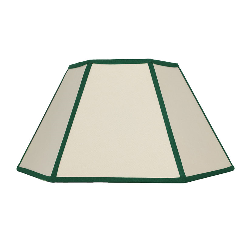 Hexagon Linen Lampshade, 16", Cream/Green Trim-0