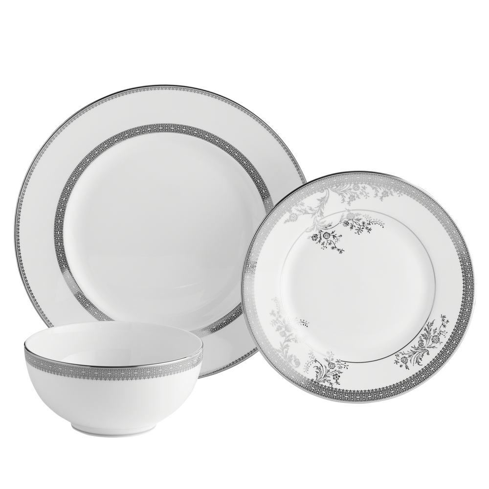 Lace 12 Piece Dinnerware Set Platinum The Wedding Present Company