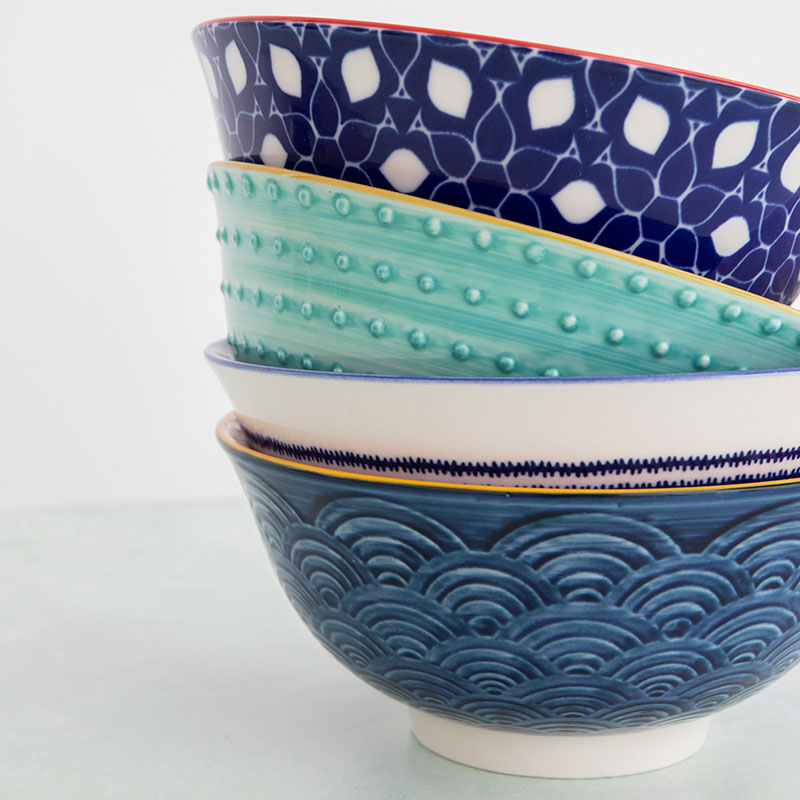 Hues Set of 4 Bowls, D15.5cm, Red/Blue-3