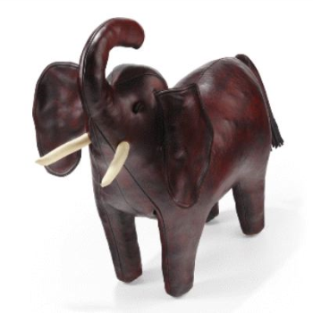 Hand Crafted Leather Elephant, Trunk Up, Medium-0