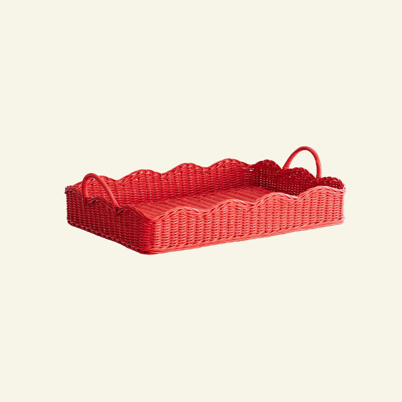 Rattan Scalloped Tray, Red-1