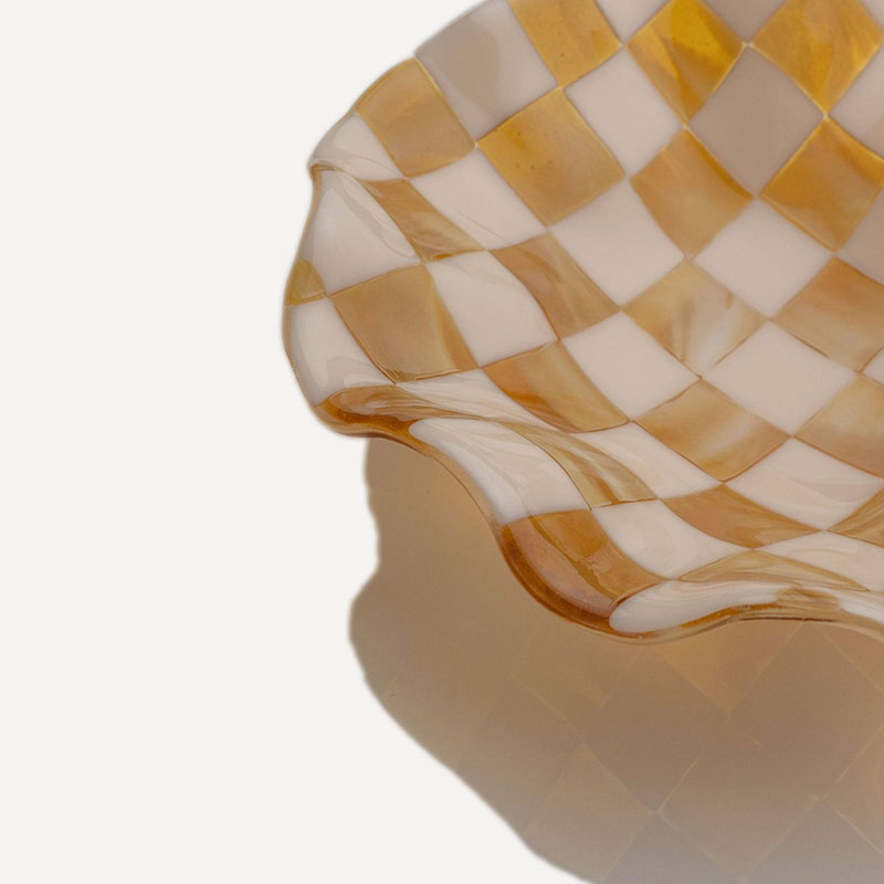 David Perry Bullseye Checkered Wavy Bowl, 25x25x6cm, Almond & Amber-3